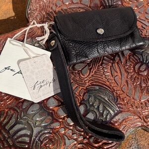 NWT Free People Black Leather wristlet Coin/Key pouch